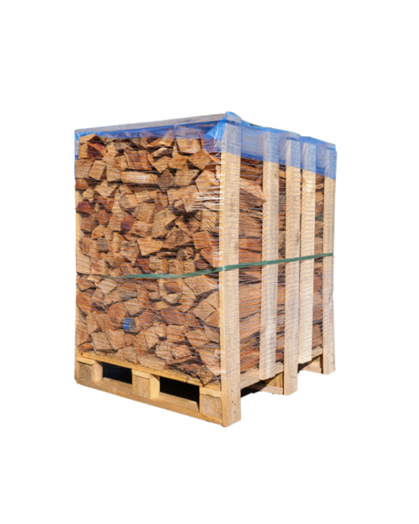 Pallet di legna da ardere di prima qualità, essiccata in forno e pronta all'uso, mix di legni duri.