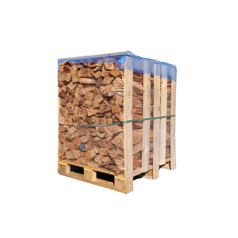 Pallet di legna da ardere di prima qualità, essiccata in forno e pronta all'uso, mix di legni duri.
