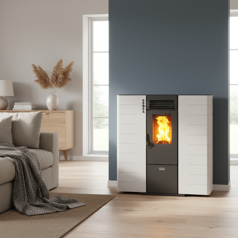 Stufa a pellet canalizzabile extra piatta Fango - 8 kW
